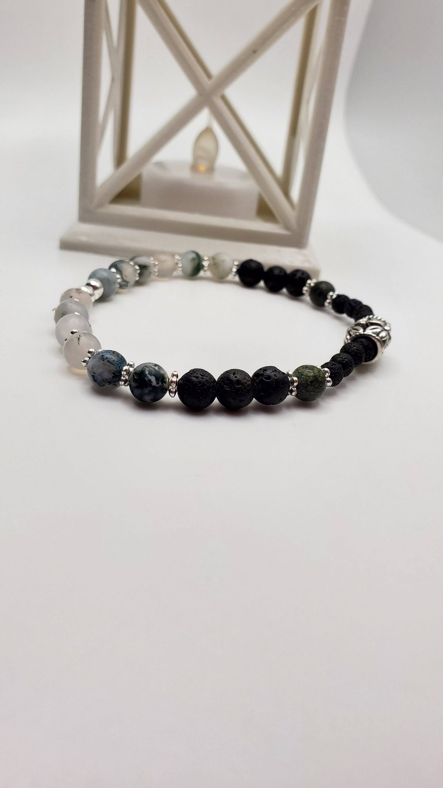 Essential Oil diffuser | Fidget bracelet | Matte Moss Agate & Lava