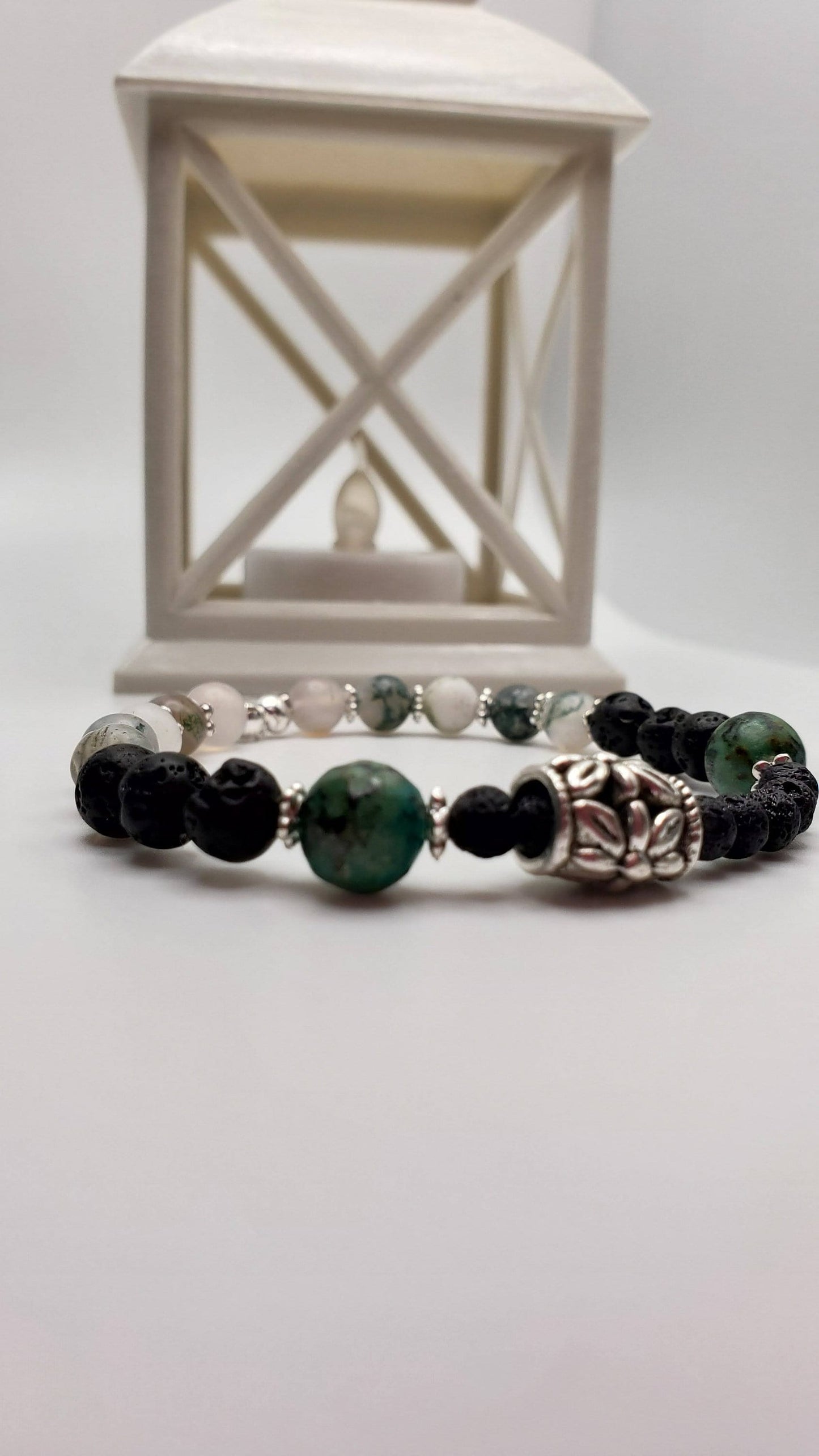 Essential Oil diffuser | Fidget bracelet | Matte Moss Agate & Lava