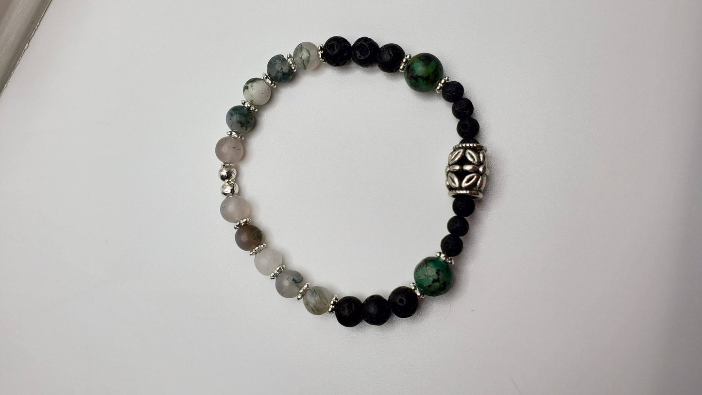 Essential Oil diffuser | Fidget bracelet | Matte Moss Agate & Lava