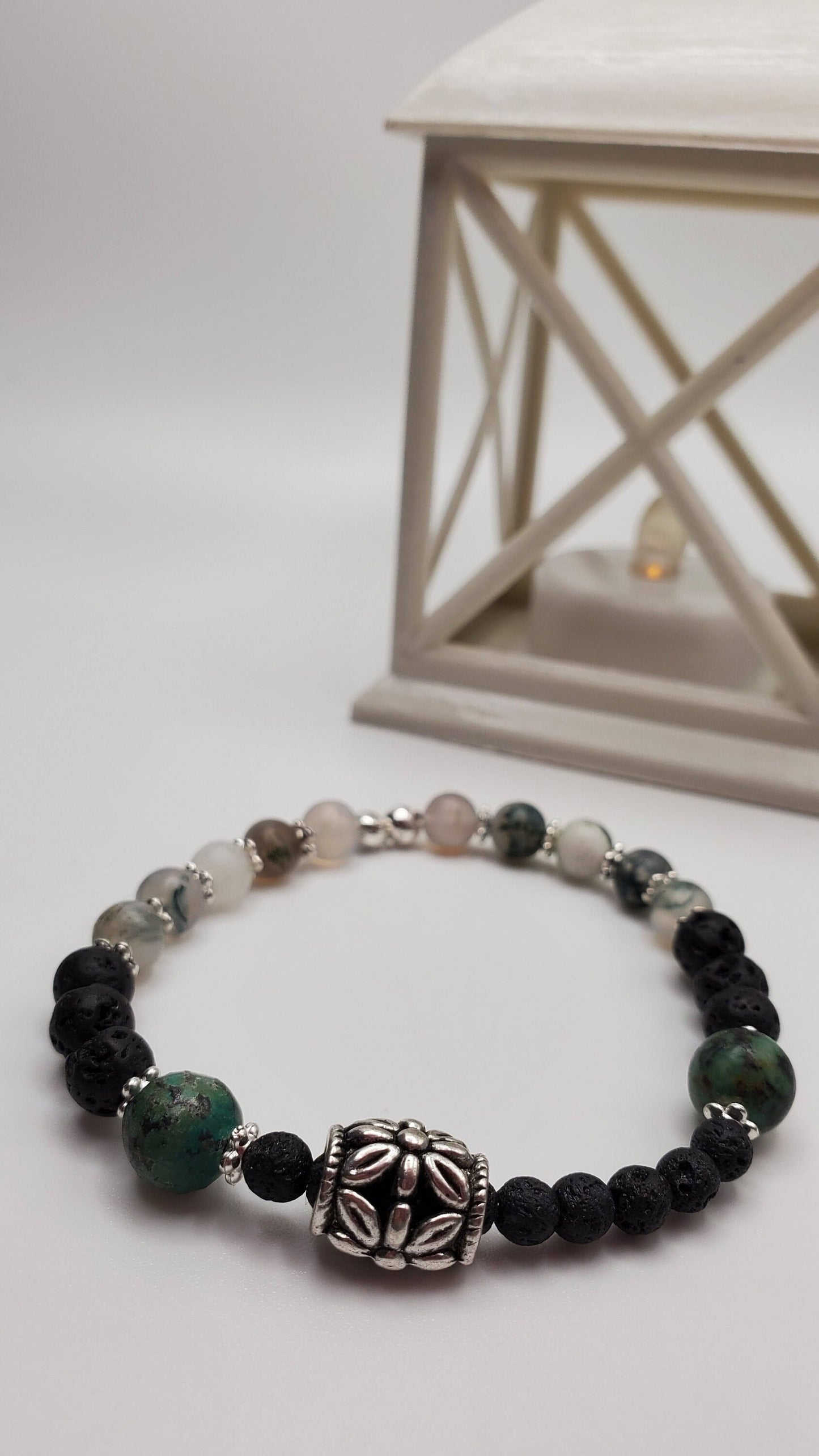 Essential Oil diffuser | Fidget bracelet | Matte Moss Agate & Lava