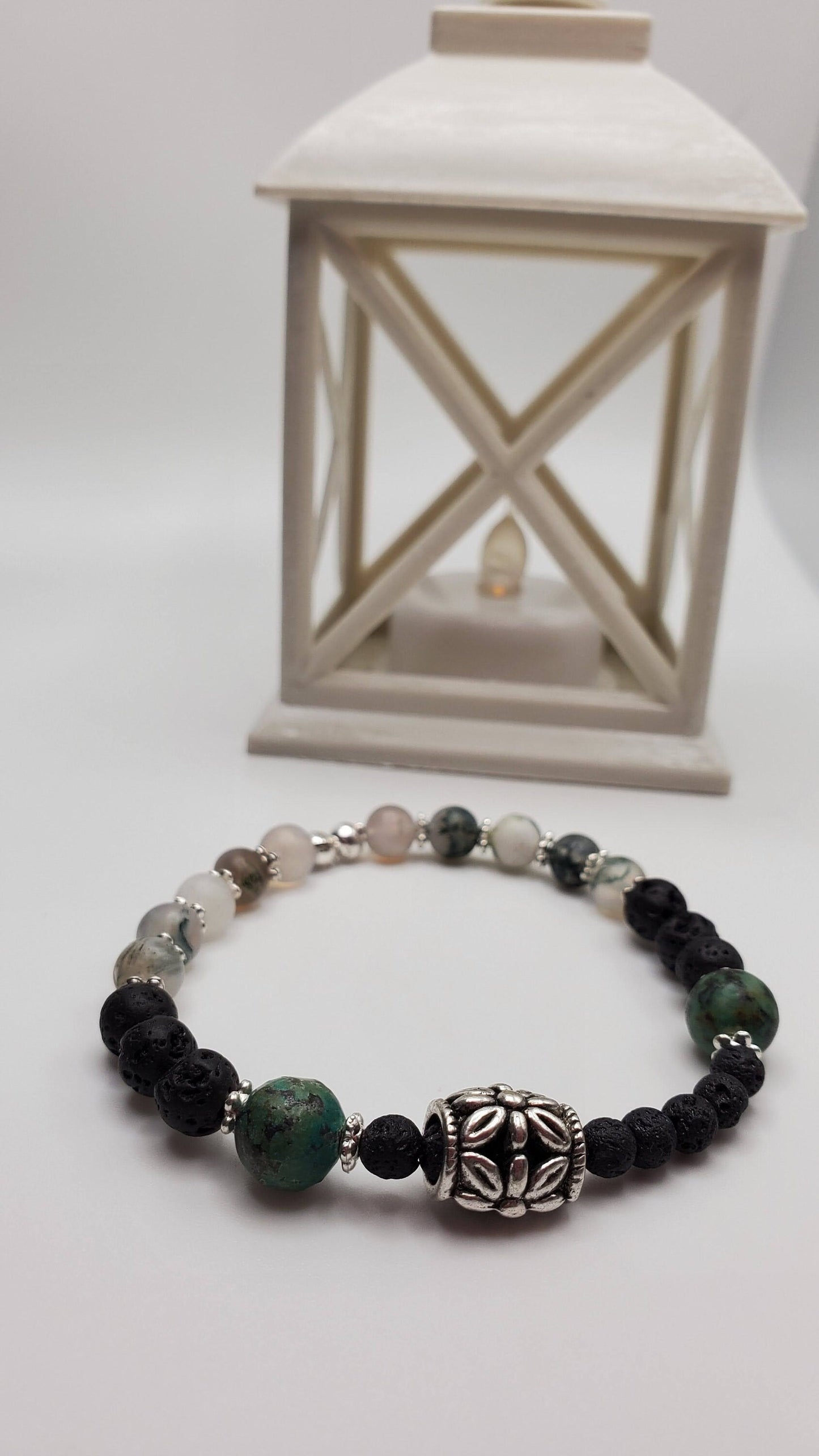 Essential Oil diffuser | Fidget bracelet | Matte Moss Agate & Lava