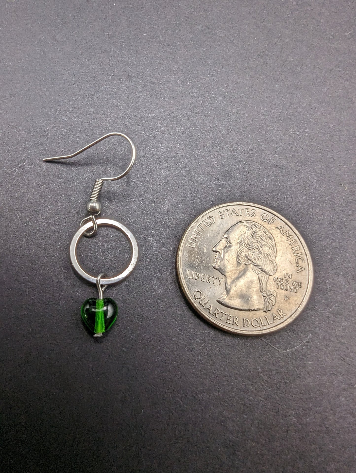 SMALL Silver & Red Czech Glass Heart Earrings