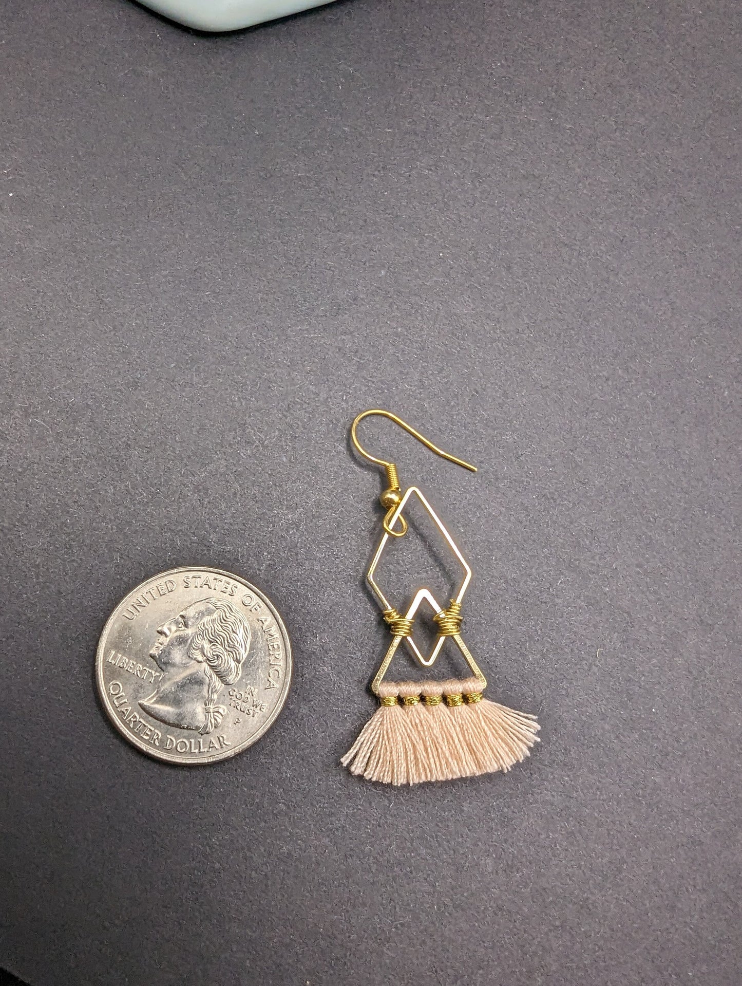 Pink and Gold Geometric Tassel Earrings