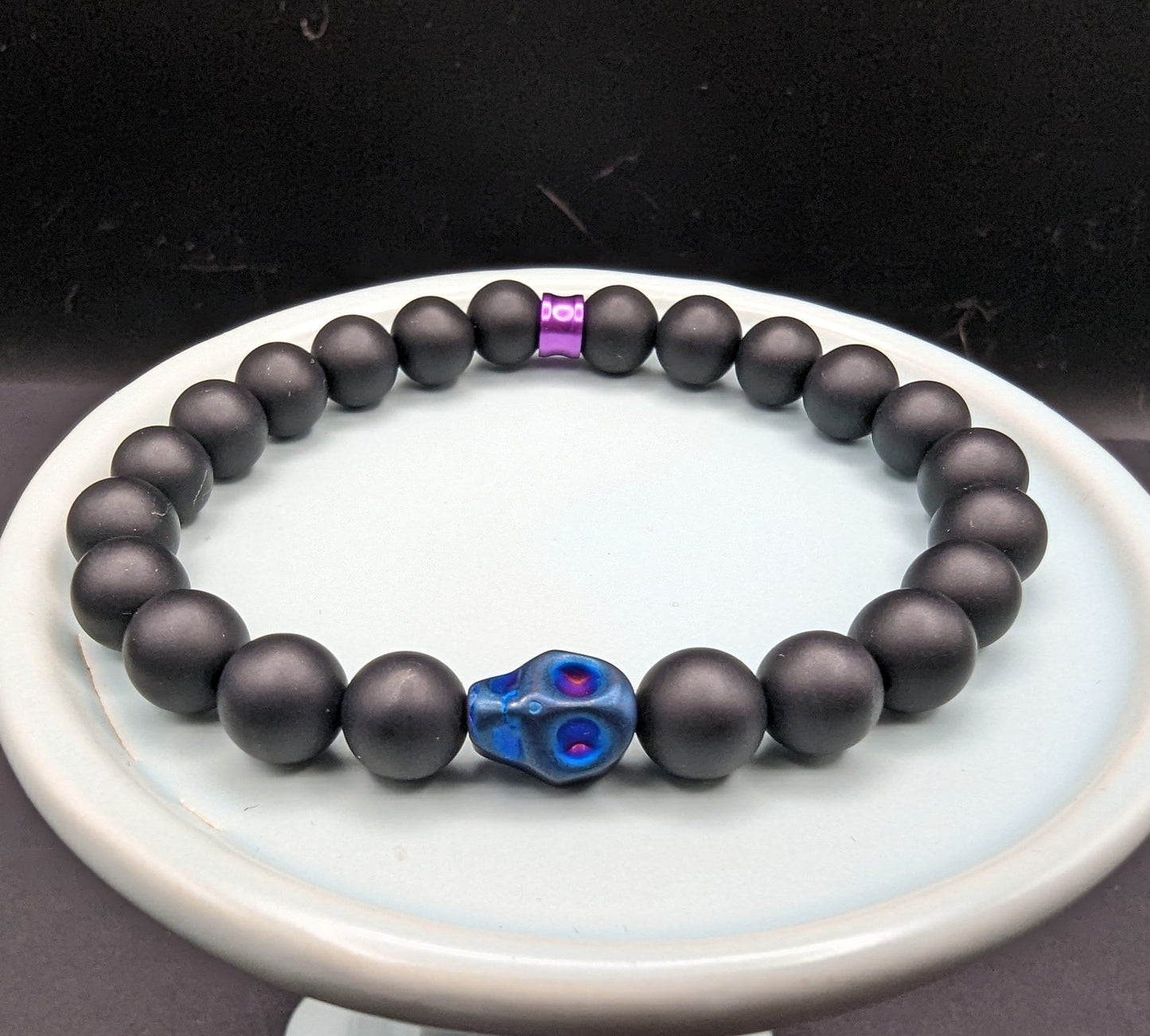 Blue, Pink, & onyx skull bracelet