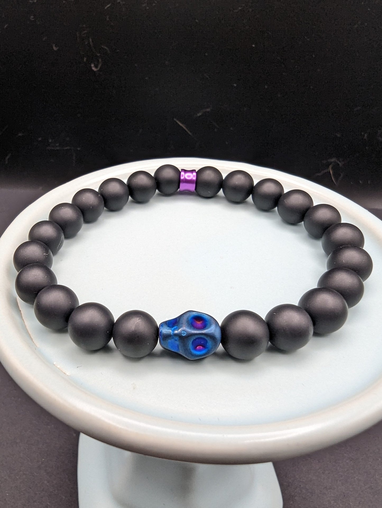 Blue, Pink, & onyx skull bracelet