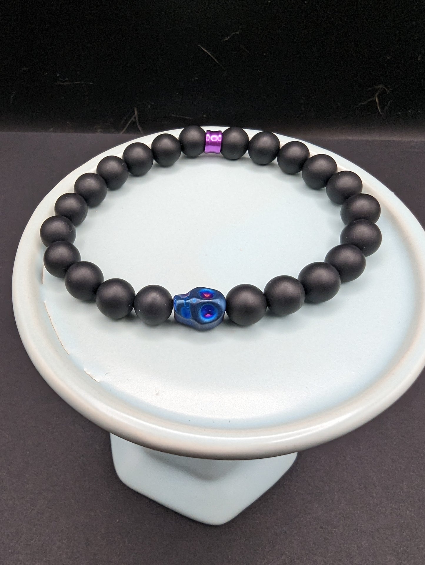 Blue, Pink, & onyx skull bracelet