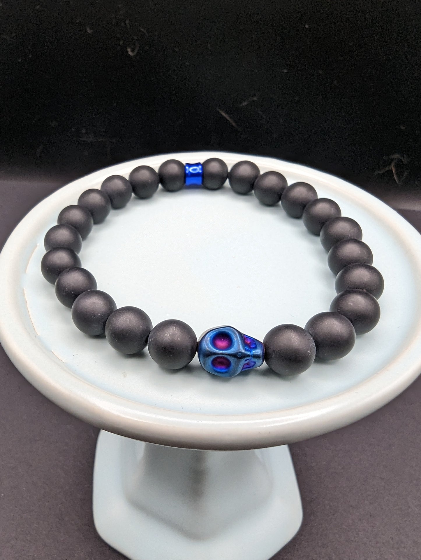 Blue & onyx skull bracelet