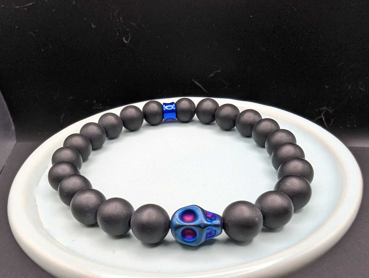 Blue & onyx skull bracelet