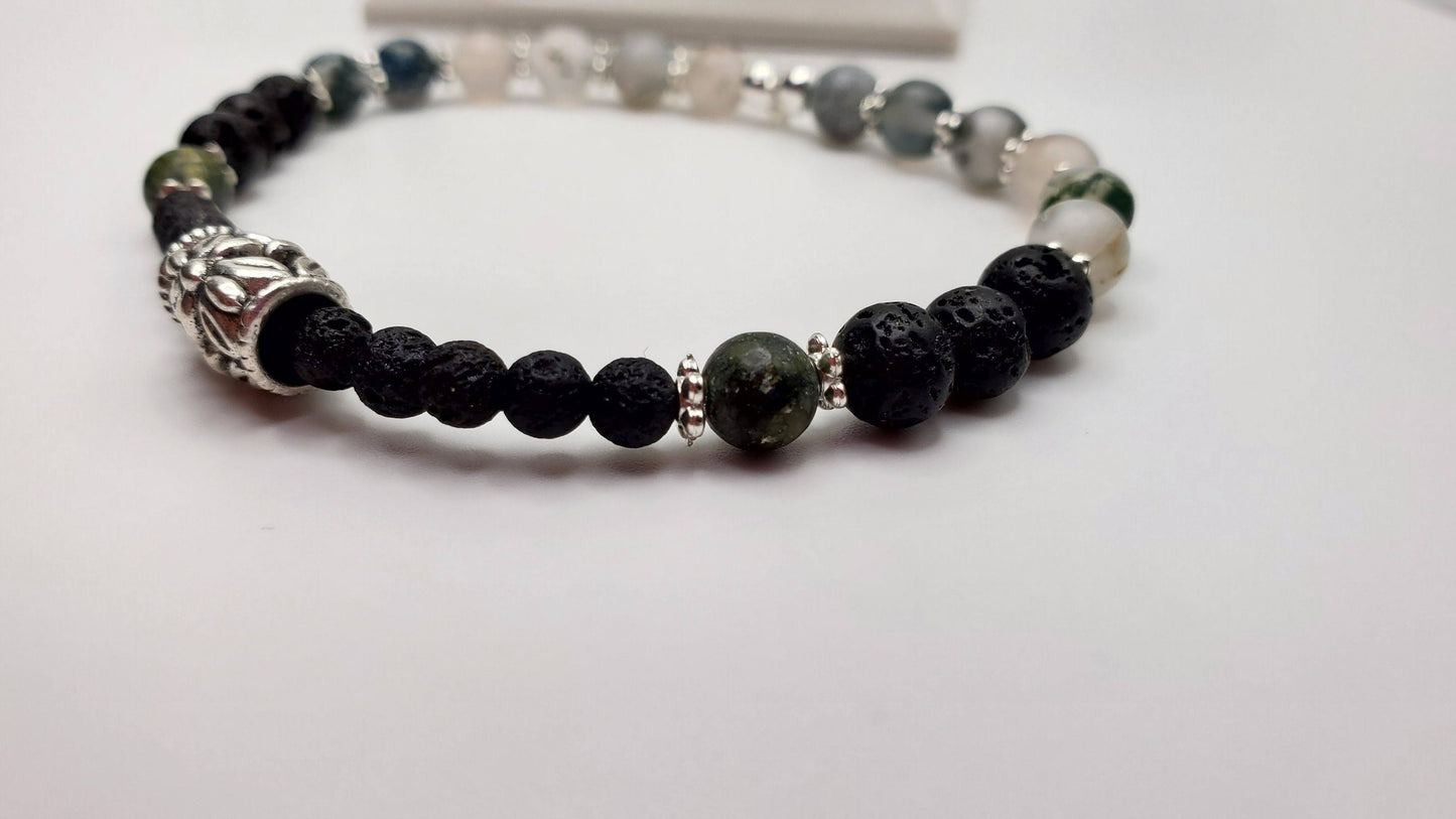 Essential Oil diffuser | Fidget bracelet | Matte Moss Agate & Lava