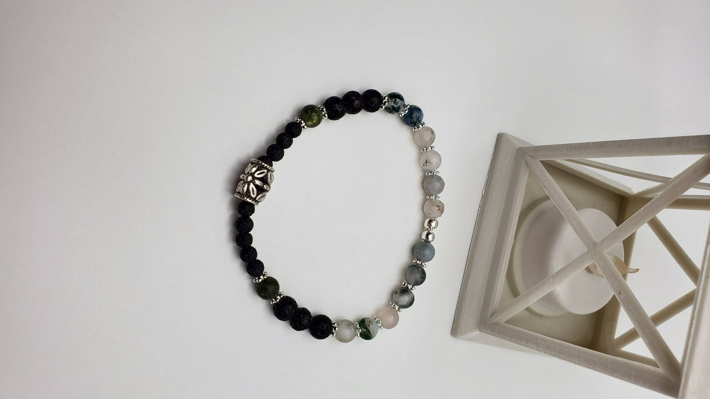 Essential Oil diffuser | Fidget bracelet | Matte Moss Agate & Lava