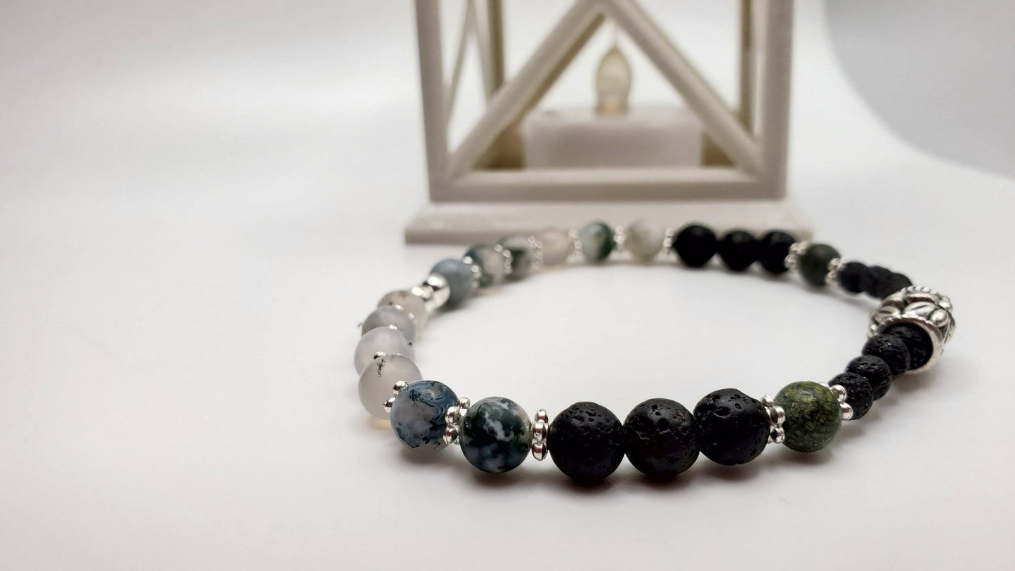 Essential Oil diffuser | Fidget bracelet | Matte Moss Agate & Lava