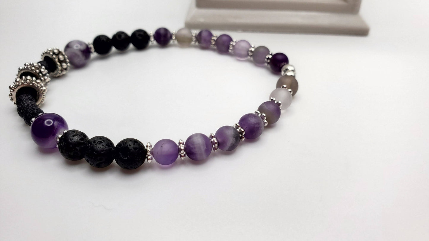 Essential Oil diffuser | Fidget bracelet | Matte Amethyst & Lava