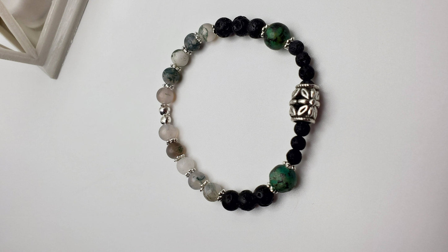 Essential Oil diffuser | Fidget bracelet | Matte Moss Agate & Lava