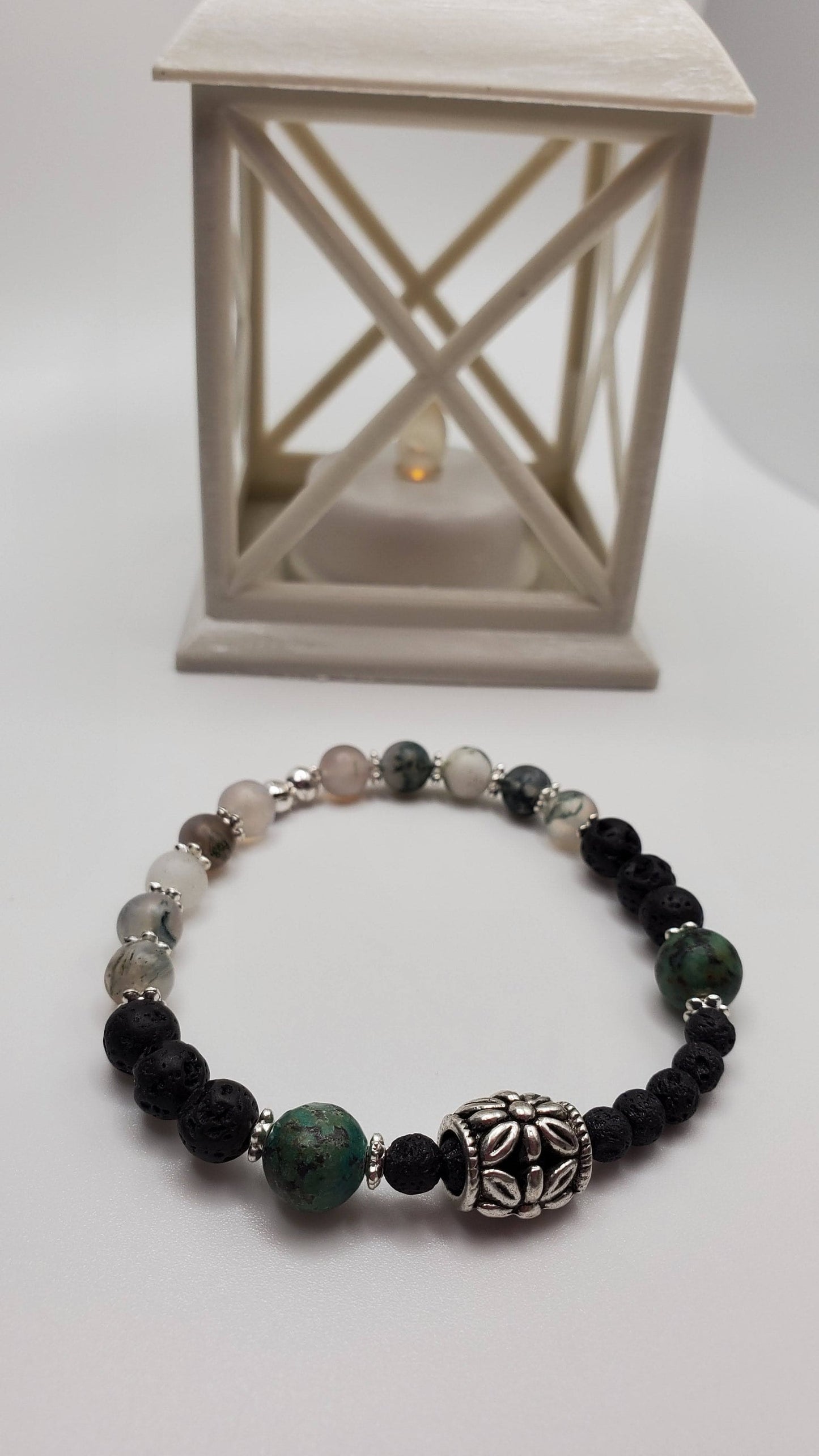 Essential Oil diffuser | Fidget bracelet | Matte Moss Agate & Lava