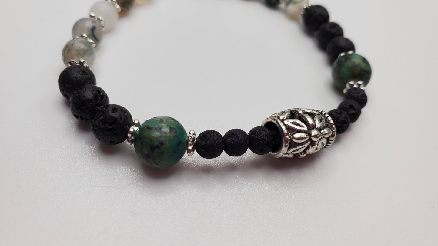 Essential Oil diffuser | Fidget bracelet | Matte Moss Agate & Lava