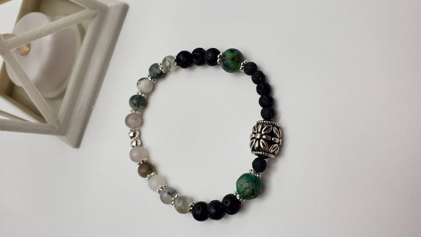 Essential Oil diffuser | Fidget bracelet | Matte Moss Agate & Lava